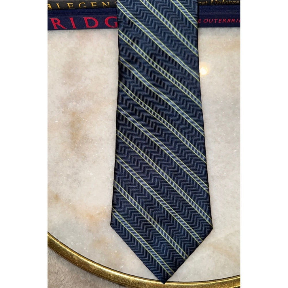 Brooks‎ Brothers Makers Mens Silk Tie Navy Blue Herringbone Striped USA Made